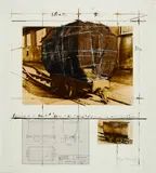 Christo, Package on a "Hunt". Project for Goslar, 1988, Farbserigrafie und Kollotypie über Fotografie auf Bütten mit Blueprint und Fotografie