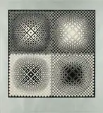 Victor Vasarely, Ohne Titel, Farbserigrafie auf silbernem Karton
