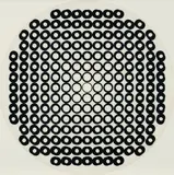 Victor Vasarely, Tuz (Aus: Jean-Sébastien Bach), 1973, Serigrafie auf runder Kunststofffolie, beweglich gelagert über Serigrafie auf weißer Acrylglasplatte