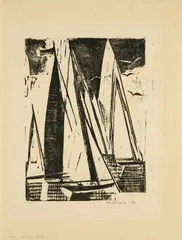 Werner Drewes, Segelboote, 1931, Holzschnitt auf Japan