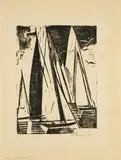 Werner Drewes, Segelboote, 1931, Holzschnitt auf Japan