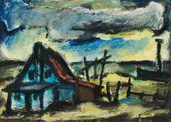 Karl Eulenstein, Einsames Fischerhaus, Tempera auf Karton