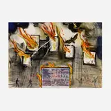 Fire, Fire, Fire (from The World of Currier & Ives as interpreted by Salvador Dalí) by Salvador Dalí, 1971, lithograph in colors with collage, sold Sep 2022