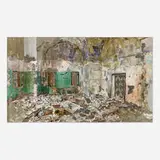 Naomi Safran-Hon, Wadi Salib: 3 Windows and a Door, 2014, archival inkjet print, acrylic, lace and cement on canvas