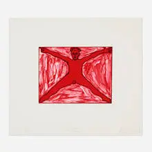 X-Man by Alan Saret, 1983, etching in colors on Rives BFK, sold Jul 2022