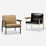 Steelframe armchairs model 5080, set of two by George Nelson & Associates, 1950, oak, lacquered steel, leather, upholstery, sold Jul 2022