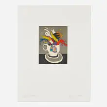 David Gilhooly, The First Morning Cup of Paula's Coffee, Series 1-A, 1983, etching & monoprint in colors on Rives BFK