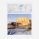 Christo, The Gates, Central Park, New York, 2004, offset lithograph in colors, fabric swatch