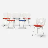 Harry Bertoia, Dining chairs, set of six, enameled steel, vinyl