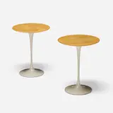 Eero Saarinen, Tulip occasional tables, model 160W, pair, oak, enameled aluminum