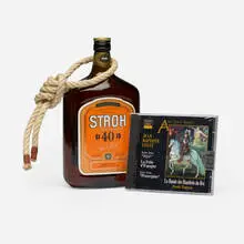 Franz West, Artist's Choice, 2001, glass bottle, rope, CD of Ancient Music by Jean Baptiste Lully
