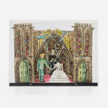 Red Grooms, Lysiane and Red's Wedding Invitation, 1987, 3D lithograph in colors on BFK Rives in acrylic case
