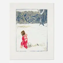 Billy Childish, Girl in Snow With Tree, 2012, etching in colors