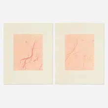 Dancing Giraffe Tree (diptych) (from Sequences portfolio) by Rebecca Horn, 1998, soft ground etching on dyed transparent Japanese paper collaged on Hahnemühle etching, sold Nov 2024