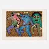 Enrico Baj, American Ballet, 1973, mixed media screenprint in colors with glitter, colored powder and flocking on handmade paper