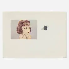Dialogue con eso by Liliana Porter, 2004, lithograph in colors on cardboard and resin boar head, sold Nov 2024