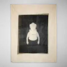 Lesley Dill, Heidi on Larry, 1999, photo collage with peeled emulsion on silk with gold stitching