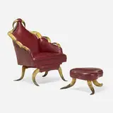 Early 20th Century, Horn lounge chair and ottoman, steer horn, leather