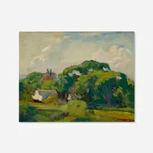 House in the Woods by Abraham Bogdanove, oil on board, sold Oct 2022