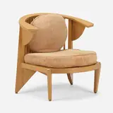 Armchair by Frank Lloyd Wright, 1956, stained cypress, beech, upholstery, sold Oct 2022