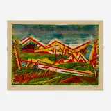 Josef Zenk, Mountain Road, woodcut in colors on washi paper