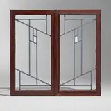 Frank Lloyd Wright, Windows from the Lake Geneva Hotel, Lake Geneva, WI, pair, 1911, painted wood, glass, zinc, milk glass