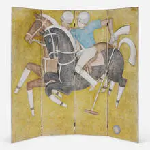 Waylande Gregory, Unique Polo folding screen, c. 1935, crayon and watercolor on paper on board