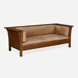 Paneled Prairie settle, model 220 by L. & J.G. Stickley, sold Oct 2022