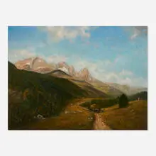 James McDougal Hart, Mountain Scene, oil on board