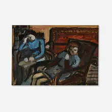 Auguste Chabaud, At the Café, oil on board laid to canvas