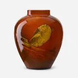 Albert R. Valentien for Rookwood Pottery, Standard Glaze tea jar with fish and seaweed