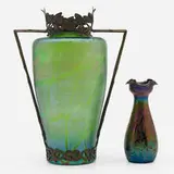 Kralik, Vase with foliate mount, c. 1900, hand-blown glass, bronzed metal