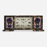 Art Déco, Mantel clock, c. 1930, marble, silver-plated brass, enameled copper, glass