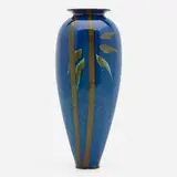 Tall vase with bamboo decoration by Richard Satava for Satava Art Glass, sold Oct 2022