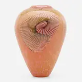 Large vase with nautilus shells by Richard Satava for Satava Art Glass, 1998, blown glass, sold Oct 2022