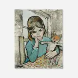 Constantine Kluge, Portrait of a Young Girl with Fox Stuffed Animal, oil on coarse canvas