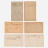Frank Lloyd Wright, Plates from the Wasmuth Portfolio, set of six, 1911, lithographs