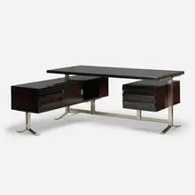 Gianni Moscatelli, Desk, c. 1970, lacquered mahogany, stainless steel