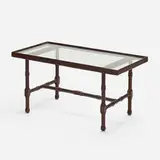 Jacques Adnet, Table, c. 1950, saddle-stitched leather over steel, glass