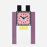 Neos table clock by Nathalie du Pasquier and George Sowden, c. 1988, lacquered wood, glass, plastic, enameled aluminum, sold Feb 2021