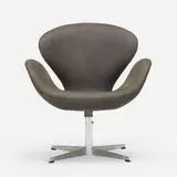 Swan chair, model 3320 by Arne Jacobsen, 1957, leather, cast aluminum, plastic, sold Feb 2021