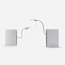 Ingo Maurer, Oskar lamps, pair, aluminum, steel, glass