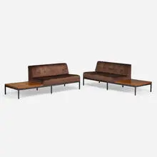 Kho Liang le, Sofas model 070, pair, 1962-1964, enameled steel, rosewood veneer, upholstery
