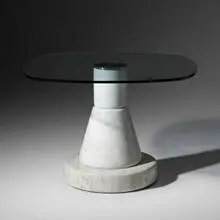 Menhir coffee table by Giotto Stoppino, 1982, marble, glass, aluminum, sold Feb 2021