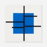 José de Rivera, Untitled (Black Lines, Blue Square), 1982, oil on canvas
