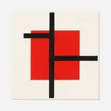 José de Rivera, Untitled (Black Lines, Red Square), 1983, oil on canvas