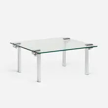 François Arnal, T9 coffee table, c. 1970, chrome-plated steel, glass