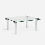 François Arnal, T9 coffee table, c. 1970, chrome-plated steel, glass