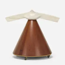 Stone On A Cone by Vladimir Salamun, 1981, walnut, marble, casters, sold Nov 2020