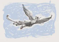 Ralph Steadman, Untitled, an image of Hunter S Thompson as a bird screenprint in colours